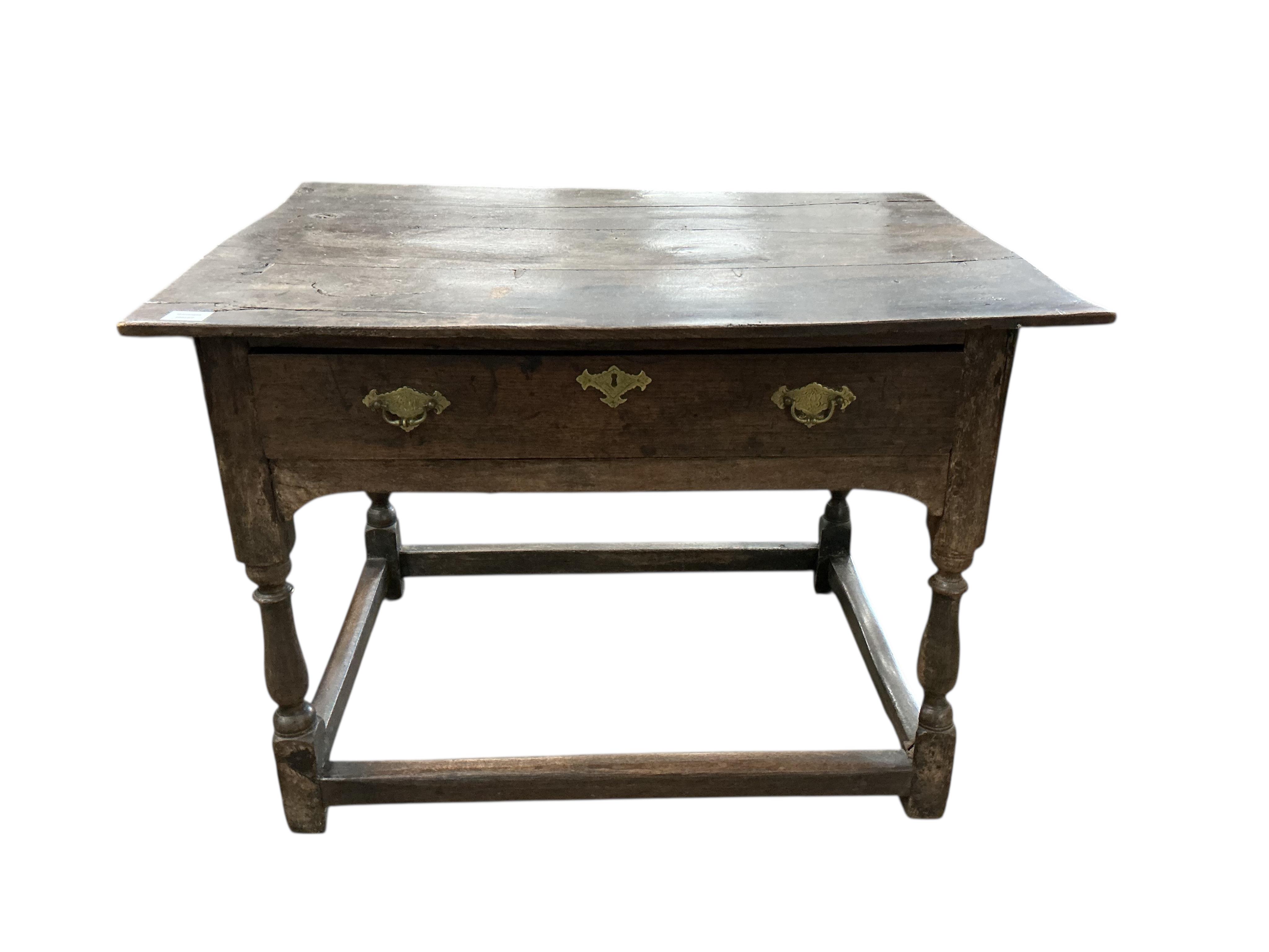 A late 17th century rectangular oak occasional table, width 97cm, depth 73cm, height 68cm